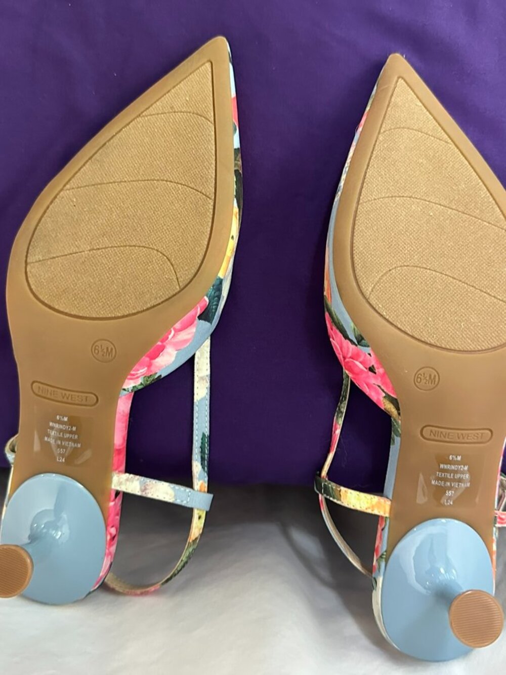 NWOT Nine West Floral Pointed Toe Slingback Kitten Heels - Picture 5 of 12